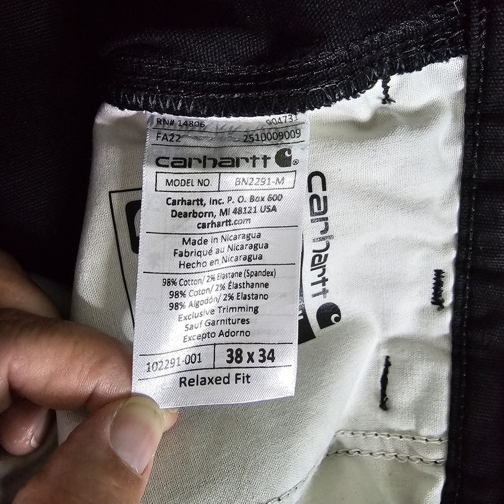 Mens Carhartt Rugged Flex Relaxed Fit Canvas Workpant in Black 38x34 - Picture 9 of 9